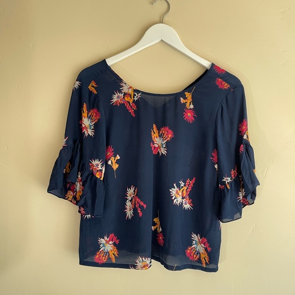 Madewell Silk Ruffle-Sleeve Top in Cactus Flower - Picture 4 of 7